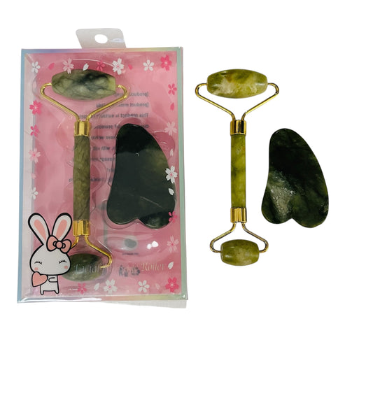 Kit rodillo facial de jade + piedra guasha